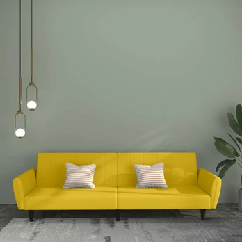 Dvivietė sofa-lova, geltonos spalvos, aksomas