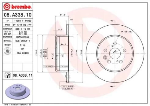 Stabdžių diskas BREMBO 08.A338.11