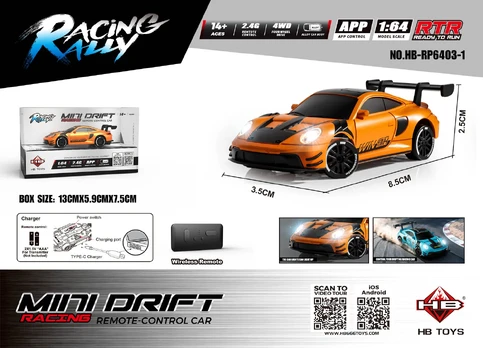 R/C car for MINI Drift 1:64 SmokeRacer Orange