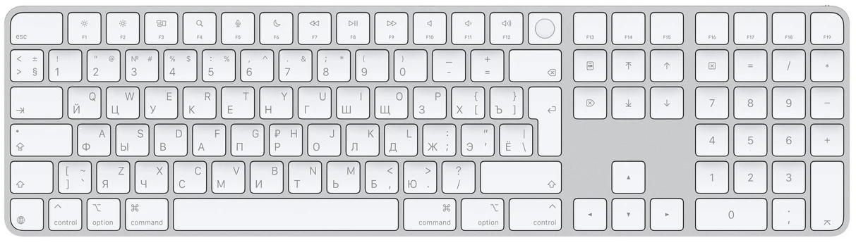 Klaviatūra Magic Keyboard with Touch ID and Numeric Keypad for Mac models with Apple silicon Russian White Keys MXK73RS/A