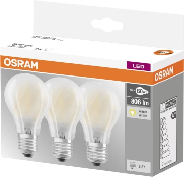 OSRAM LED BASE standard mat 806lm 6,5W/827 (60W) E27 3-pak