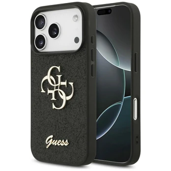 Dėklas Guess PU Fixed Glitter 4G Metal Logo Case for iPhone 18 Pro Juodas