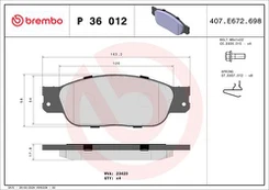Stabdžių trinkelių rinkinys, diskinis stabdys BREMBO P 36 012