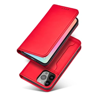 Dėklas Magnet Card Case for iPhone 13 Pro Raudonas