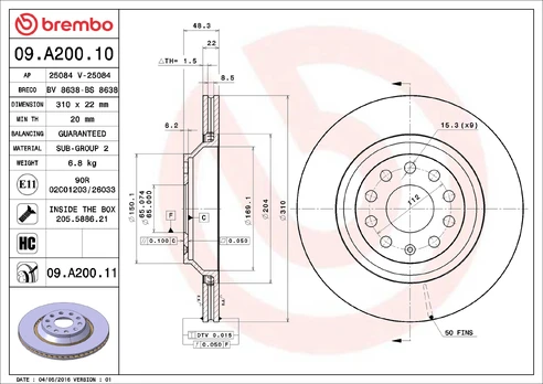BREMBO 09.A200.11 Brake Disc