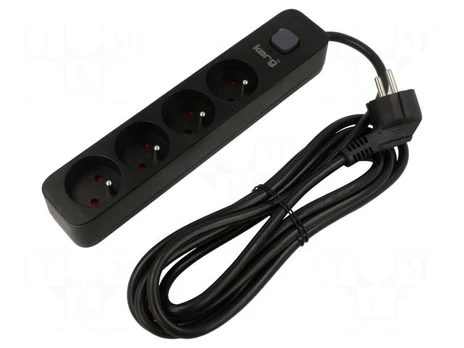 Plug socket strip: protective | Sockets: 4 | 230VAC | 16A | black | KERG
