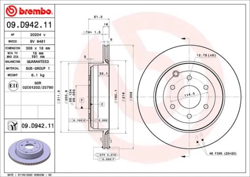 BREMBO 09.D942.11 Brake Disc