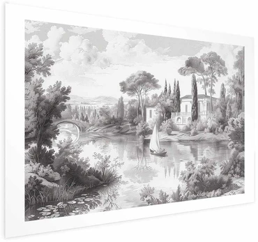 Artgeist Plakatas - Juodas-and-Baltas Vintage Landscape with a Pond