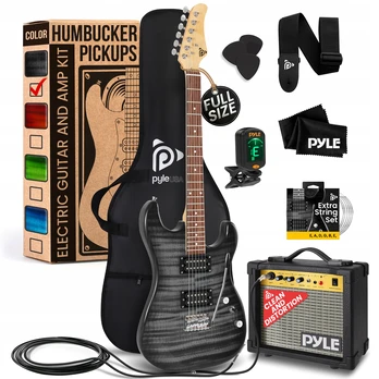 Elektrinė Stratocaster gitara Pyle, 6 stygų, dešiniarankė, su stiprintuvu