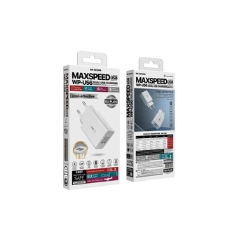 Buitinis įkroviklis WK Design wall charger travel adapter 2x USB 2 A + USB - USB Type C cable 1 m baltas