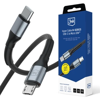 3MK Hyper Cable N-SERIES USB-C į Micro USB 3m QC 3.0 5V/2A 10W juodas