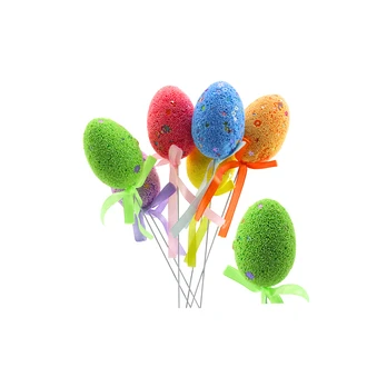 Lean Easter Eggs on Wire Pick Colorful Leaves Ribbon Decoration 5pcs