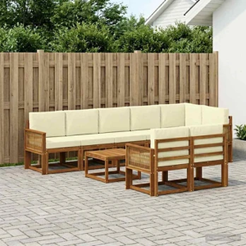 Lauko sofos komplektas su pagalve 9 pcs Natūralus ir grietinėlė