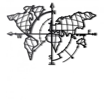 Metalinė dekoracija Wallxpert World Map Compass Led - Juodas