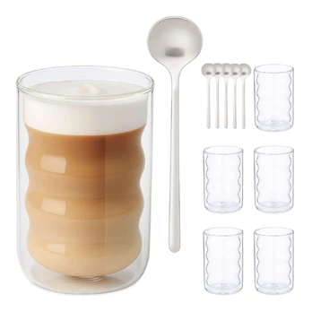 Relaxdays Latte macchiato stiklinės ir šaukšteliai, permatomas stiklas
