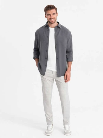 men's pants with a classic cut in a delicate check - beige v1 om-pacp-0187