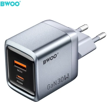 BWOO BO-CDA237 wall charger 1xUSB-A + 1xUSB-C 3A PD 30W + QC 18W pilkas with PPS
