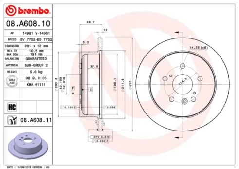Stabdžių diskas BREMBO 08.A608.11