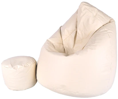 Sėdmaišis su pufu Mega Comfort XXL, dirbtinė oda, kreminis