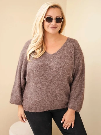 Moteriškas Plus Size megztinis su V formos iškirpte, moka spalvos