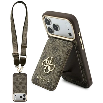 Case Guess 4G with wallet nad lanyard Magsafe for iPhone 18 Pro Max / 17 Pro Max brown