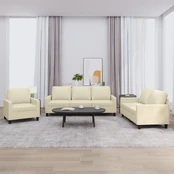 Sofa Sofos komplektas su pagalvėmis, 3 dalių, kreminis, dirbtinė oda kaina