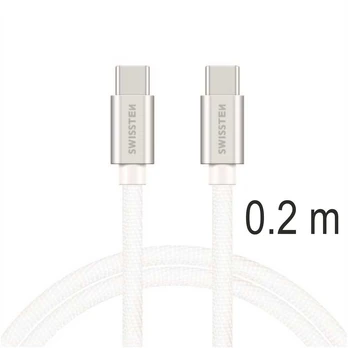 Swissten Textile Universal Quick Charge 3.1 USB-C / USB-C Data and Charging Cable 0.2m sidabrinis