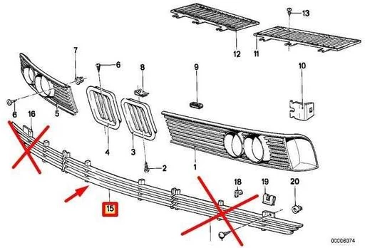 BMW E24 priekinio bamperio centrinės grotelės Originalus 51111839908