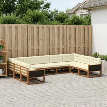 Lauko sofos komplektas su pagalve 9 pcs Natūralus ir grietinėlė