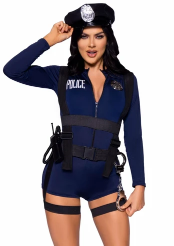 Flirty Cop Romper Costume Set Dark Blue with Accessories M