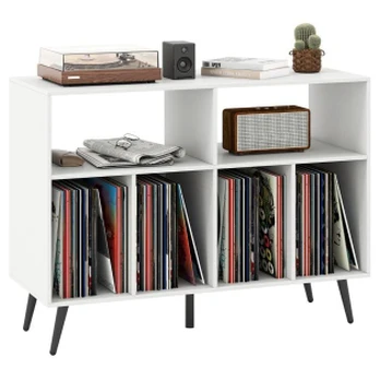 Vinilo plokštelių stovas, 4 lentynos, Balta, 100 × 74,5 × 40 cm