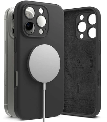 Juodas dėklas Apple iPhone 16 Pro Max telefonui "Ringke Silicone Magnetic Magsafe"