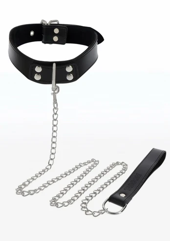 TABOOM Elegant Collar and Chain Leash - Velvet Lined, Adjustable, Black