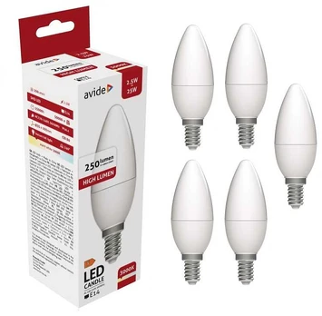 Avide LED lemputė 2.5W B35 E14 3000K 5vnt