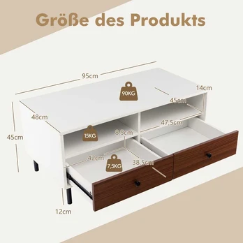 Promotions Kavos staliukas, 95x48x45 cm, Balta + Ruda