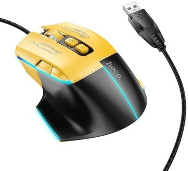 HOCO gaming wire USB A computer pelė 3600DPI juodas yellow
