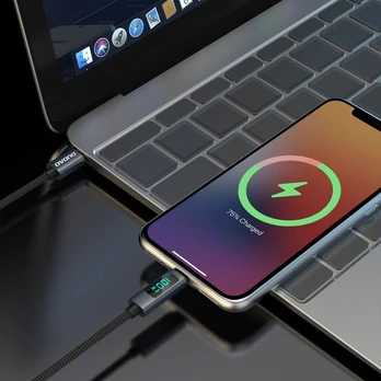 Dudao L7C USB-C - USB-C 100W Cable with LED Ekranas 1m - Juodas