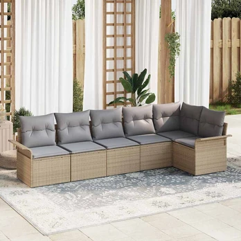 6 dalių sodo sofos komplektas su pagalvėlėmis Smėlio poly rattan