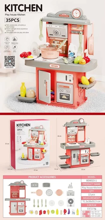 Kitchen Kitchenette with Sound Function 35 pcs. Pink