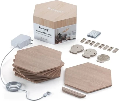 Nanoleaf | Elements Wood Look Hexagons Starter Kit (7 panels) | Cool White + Warm White