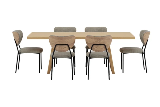 Logga Table - Nature with 6 Butterfly Chair - Beige