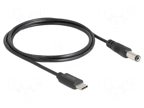 Cable | USB C plug,DC 5,5/2,1 plug | straight | black | 1m | black