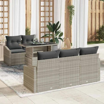 Sodo sofa komplektas 6 dalių Smėlio Poli ratanas