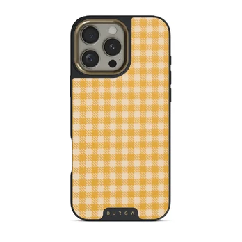 Tuscan Sun - Yellow Plaid iPhone 16 Pro Case, Elite Dark (MagSafe) / Gold