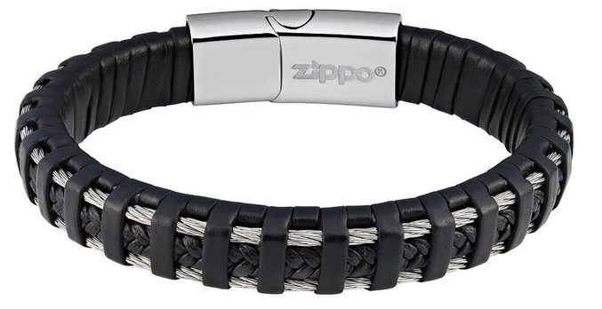 Apyrankė iš plieno ir pintos odos Zippo