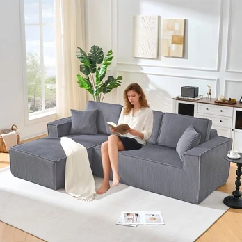 L formos sofa, virvelinis audinys, 235x128cm, 2 dėžės