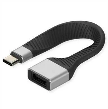 ROLINE silikoninis kabelis USB 3.2 Gen 2, C-A, M/F, juodas, 11 cm