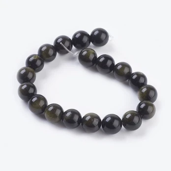 Natūralūs obsidiano karoliukai 9-10 mm., 1 gija