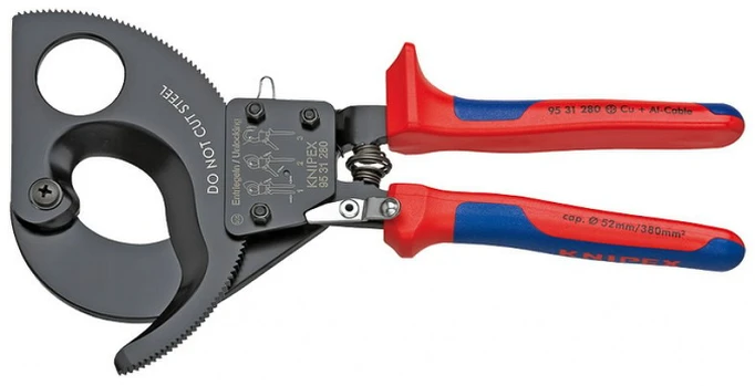 Kabelių kirpimo terkšlinės žirklės Ø52mm/380mm², Knipex