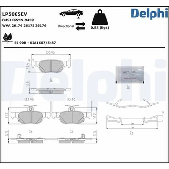 Stabdžių trinkelių rinkinys, diskinis stabdys DELPHI LP5085EV
